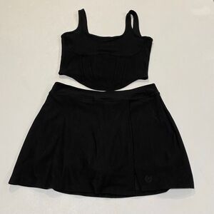 PINK Victoria’s Secret Black Corset Crop Top & Mini Skirt Set XL